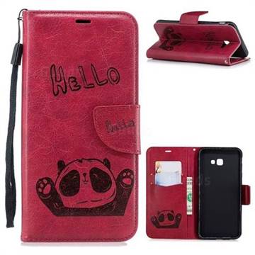 Embossing Hello Panda Leather Wallet Phone Case for Samsung Galaxy J4 Plus(6.0 inch) - Red