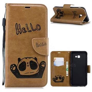 Embossing Hello Panda Leather Wallet Phone Case for Samsung Galaxy J4 Plus(6.0 inch) - Brown