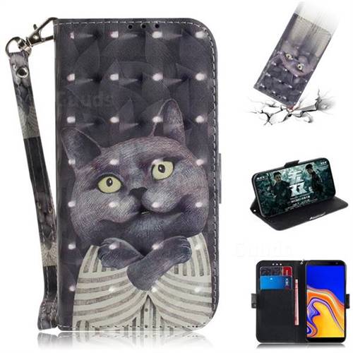 Cat Embrace 3D Painted Leather Wallet Phone Case for Samsung Galaxy J4 Plus(6.0 inch)