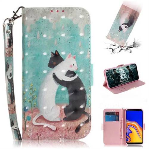 Black and White Cat 3D Painted Leather Wallet Phone Case for Samsung Galaxy J4 Plus(6.0 inch)