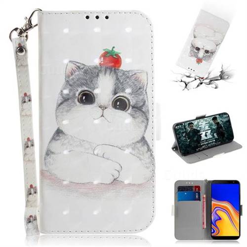 Cute Tomato Cat 3D Painted Leather Wallet Phone Case for Samsung Galaxy J4 Plus(6.0 inch)