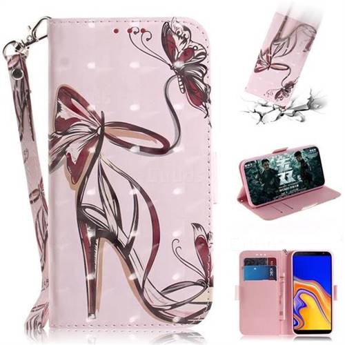 Butterfly High Heels 3D Painted Leather Wallet Phone Case for Samsung Galaxy J4 Plus(6.0 inch)