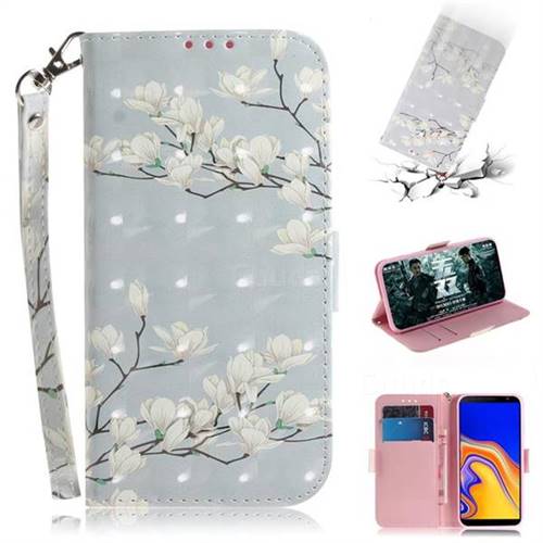 Magnolia Flower 3D Painted Leather Wallet Phone Case for Samsung Galaxy J4 Plus(6.0 inch)