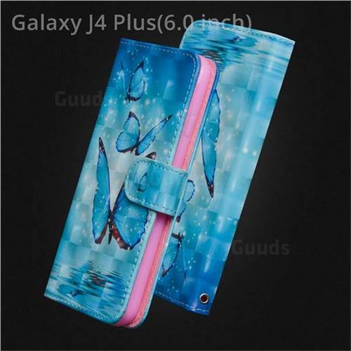 Blue Sea Butterflies 3D Painted Leather Wallet Case for Samsung Galaxy J4 Plus(6.0 inch)