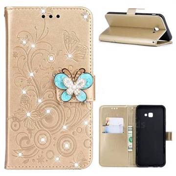 Embossing Butterfly Circle Rhinestone Leather Wallet Case for Samsung Galaxy J4 Plus(6.0 inch) - Champagne