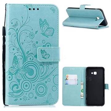 Intricate Embossing Butterfly Circle Leather Wallet Case for Samsung Galaxy J4 Plus(6.0 inch) - Cyan