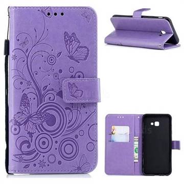 Intricate Embossing Butterfly Circle Leather Wallet Case for Samsung Galaxy J4 Plus(6.0 inch) - Purple