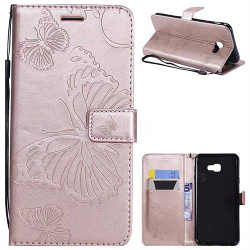 Embossing 3D Butterfly Leather Wallet Case for Samsung Galaxy J4 Plus(6.0 inch) - Rose Gold