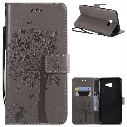 Embossing Butterfly Tree Leather Wallet Case for Samsung Galaxy J4 Plus(6.0 inch) - Grey