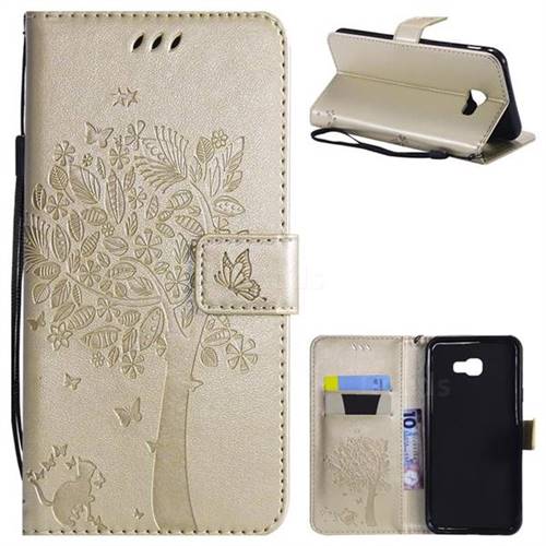 Embossing Butterfly Tree Leather Wallet Case for Samsung Galaxy J4 Plus(6.0 inch) - Champagne