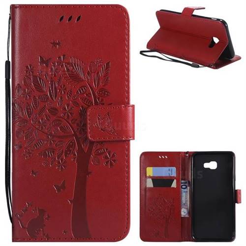 Embossing Butterfly Tree Leather Wallet Case for Samsung Galaxy J4 Plus(6.0 inch) - Red