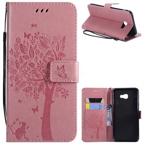 Embossing Butterfly Tree Leather Wallet Case for Samsung Galaxy J4 Plus(6.0 inch) - Pink