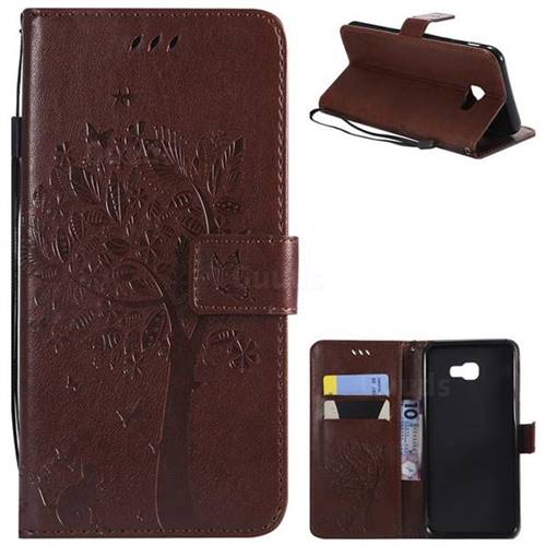 Embossing Butterfly Tree Leather Wallet Case for Samsung Galaxy J4 Plus(6.0 inch) - Coffee