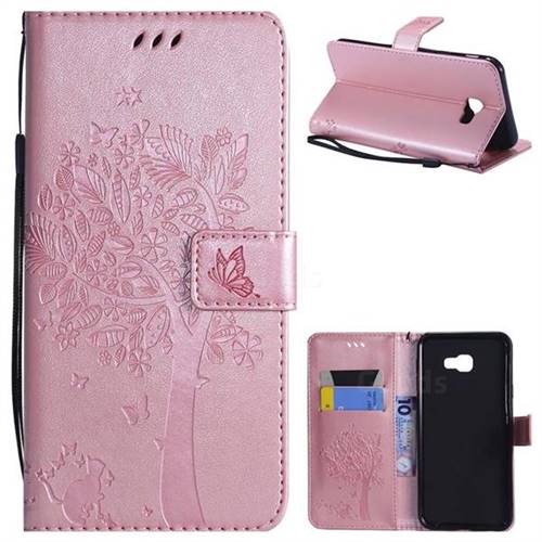 Embossing Butterfly Tree Leather Wallet Case for Samsung Galaxy J4 Plus(6.0 inch) - Rose Pink