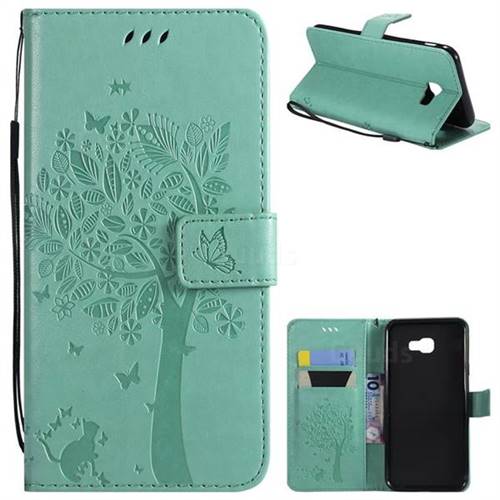 Embossing Butterfly Tree Leather Wallet Case for Samsung Galaxy J4 Plus(6.0 inch) - Cyan