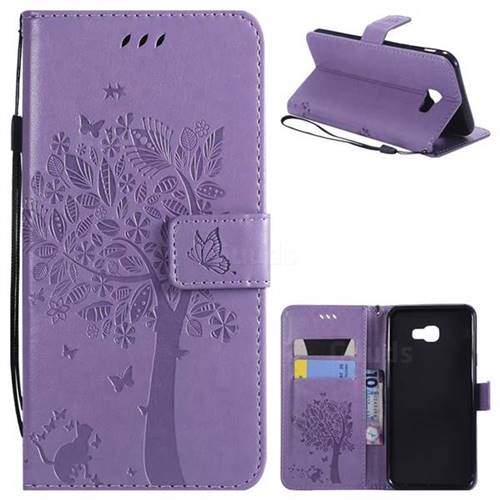 Embossing Butterfly Tree Leather Wallet Case for Samsung Galaxy J4 Plus(6.0 inch) - Violet