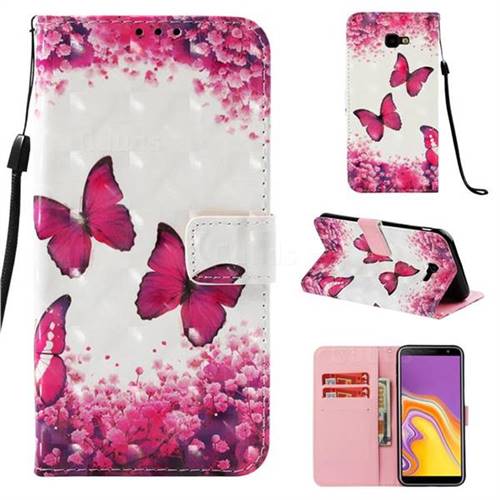Rose Butterfly 3D Painted Leather Wallet Case for Samsung Galaxy J4 Plus(6.0 inch)