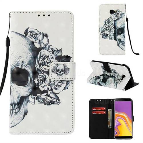 Skull Flower 3D Painted Leather Wallet Case for Samsung Galaxy J4 Plus(6.0 inch)