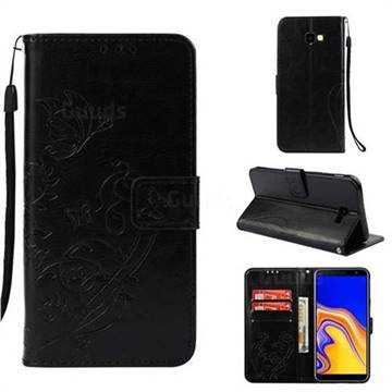 Embossing Butterfly Flower Leather Wallet Case for Samsung Galaxy J4 Plus(6.0 inch) - Black