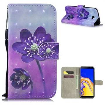 Purple Flower 3D Painted Leather Wallet Phone Case for Samsung Galaxy J4 Plus(6.0 inch)