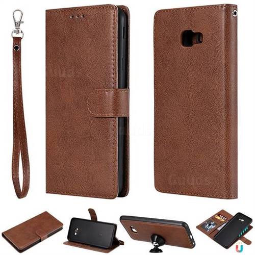 Retro Greek Detachable Magnetic PU Leather Wallet Phone Case for Samsung Galaxy J4 Plus(6.0 inch) - Brown