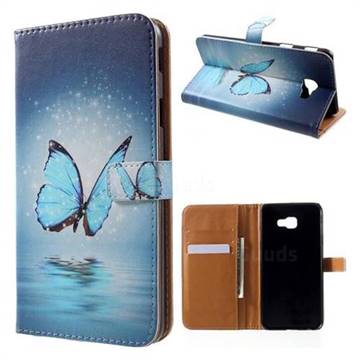 Sea Blue Butterfly Leather Wallet Case for Samsung Galaxy J4 Plus(6.0 inch)