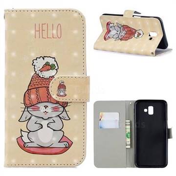 Hello Rabbit 3D Painted Leather Phone Wallet Case for Samsung Galaxy J4 Plus(6.0 inch)