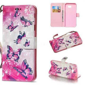 Pink Butterfly 3D Painted Leather Wallet Phone Case for Samsung Galaxy J4 Plus(6.0 inch)