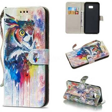 Watercolor Owl 3D Painted Leather Wallet Phone Case for Samsung Galaxy J4 Plus(6.0 inch)