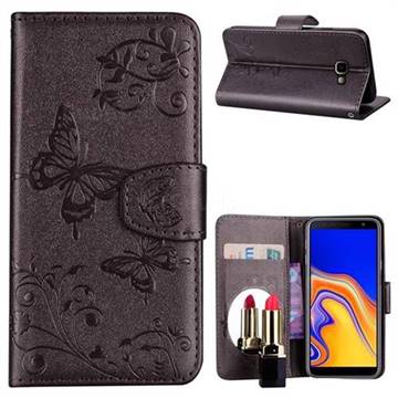 Embossing Butterfly Morning Glory Mirror Leather Wallet Case for Samsung Galaxy J4 Plus(6.0 inch) - Silver Gray