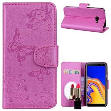 Embossing Butterfly Morning Glory Mirror Leather Wallet Case for Samsung Galaxy J4 Plus(6.0 inch) - Rose