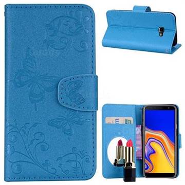 Embossing Butterfly Morning Glory Mirror Leather Wallet Case for Samsung Galaxy J4 Plus(6.0 inch) - Blue