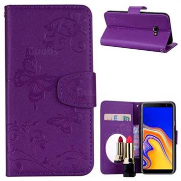 Embossing Butterfly Morning Glory Mirror Leather Wallet Case for Samsung Galaxy J4 Plus(6.0 inch) - Purple