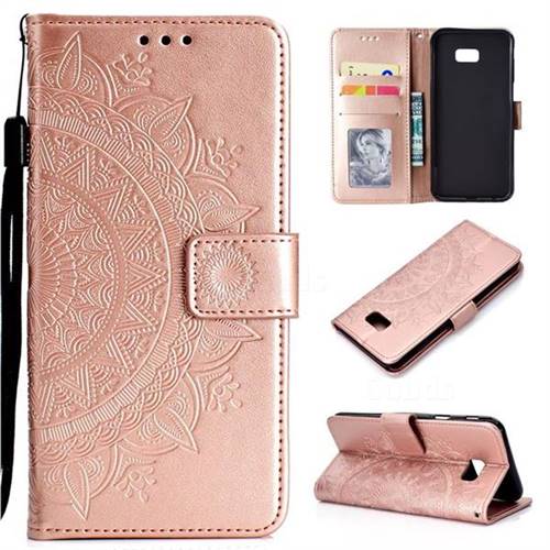 Intricate Embossing Datura Leather Wallet Case for Samsung Galaxy J4 Plus(6.0 inch) - Rose Gold
