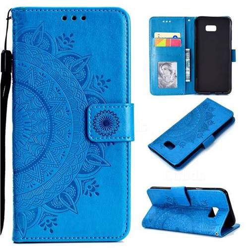 Intricate Embossing Datura Leather Wallet Case for Samsung Galaxy J4 Plus(6.0 inch) - Blue