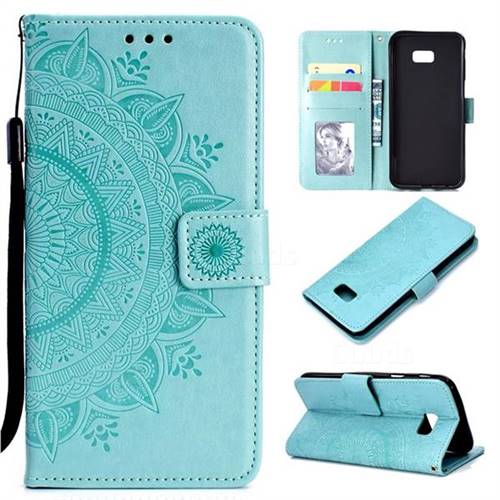 Intricate Embossing Datura Leather Wallet Case for Samsung Galaxy J4 Plus(6.0 inch) - Mint Green