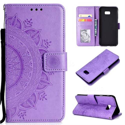 Intricate Embossing Datura Leather Wallet Case for Samsung Galaxy J4 Plus(6.0 inch) - Purple