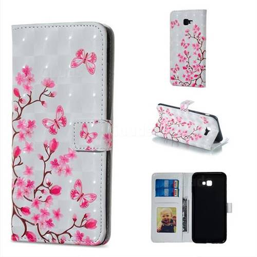 Butterfly Sakura Flower 3D Painted Leather Phone Wallet Case for Samsung Galaxy J4 Plus(6.0 inch)