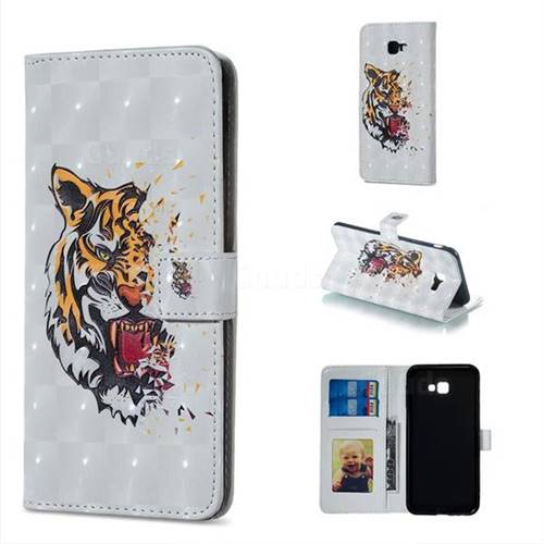 Toothed Tiger 3D Painted Leather Phone Wallet Case for Samsung Galaxy J4 Plus(6.0 inch)