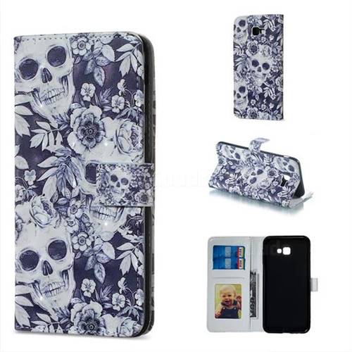 Skull Flower 3D Painted Leather Phone Wallet Case for Samsung Galaxy J4 Plus(6.0 inch)