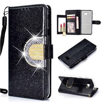 Glitter Diamond Buckle Splice Mirror Leather Wallet Phone Case for Samsung Galaxy J4 Plus(6.0 inch) - Black
