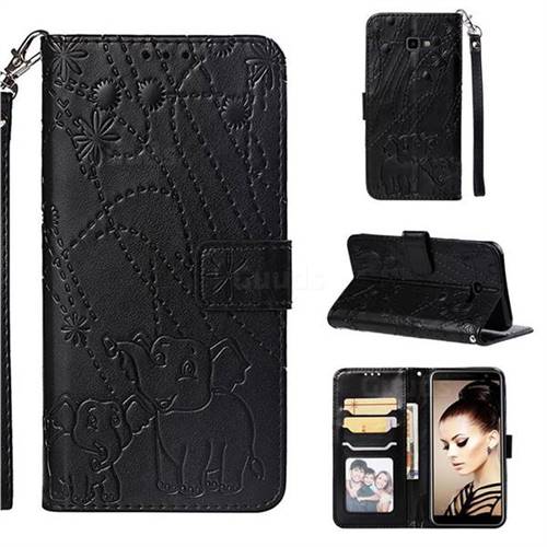Embossing Fireworks Elephant Leather Wallet Case for Samsung Galaxy J4 Plus(6.0 inch) - Black