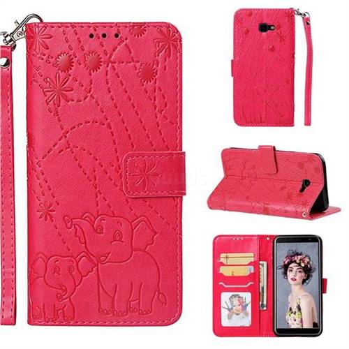 Embossing Fireworks Elephant Leather Wallet Case for Samsung Galaxy J4 Plus(6.0 inch) - Red