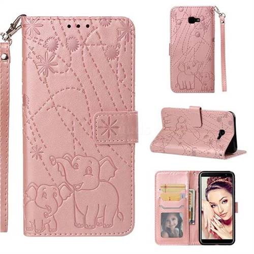 Embossing Fireworks Elephant Leather Wallet Case for Samsung Galaxy J4 Plus(6.0 inch) - Rose Gold