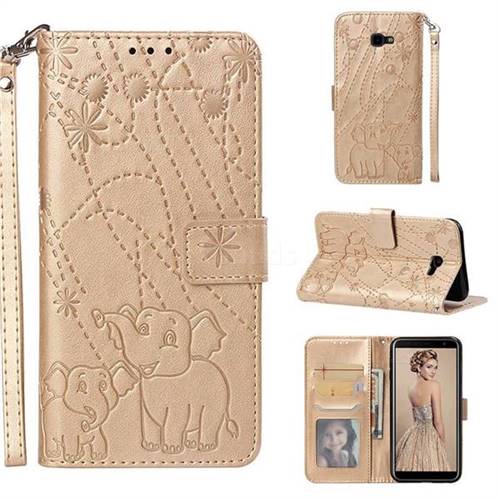 Embossing Fireworks Elephant Leather Wallet Case for Samsung Galaxy J4 Plus(6.0 inch) - Golden