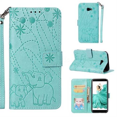 Embossing Fireworks Elephant Leather Wallet Case for Samsung Galaxy J4 Plus(6.0 inch) - Green