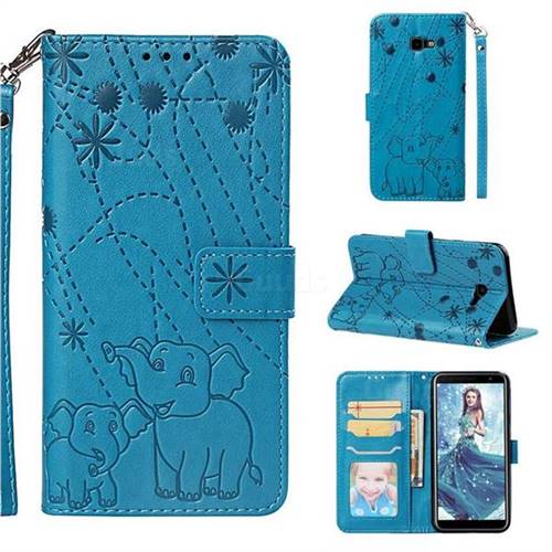 Embossing Fireworks Elephant Leather Wallet Case for Samsung Galaxy J4 Plus(6.0 inch) - Blue