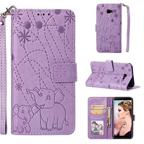 Embossing Fireworks Elephant Leather Wallet Case for Samsung Galaxy J4 Plus(6.0 inch) - Purple