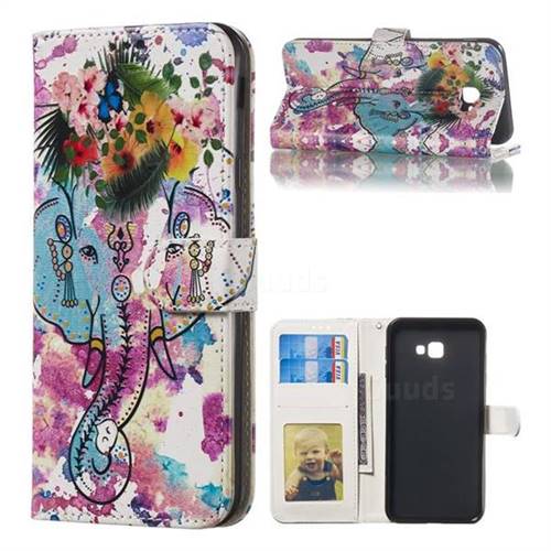 Flower Elephant 3D Relief Oil PU Leather Wallet Case for Samsung Galaxy J4 Plus(6.0 inch)