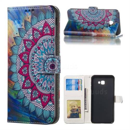 Mandala Flower 3D Relief Oil PU Leather Wallet Case for Samsung Galaxy J4 Plus(6.0 inch)